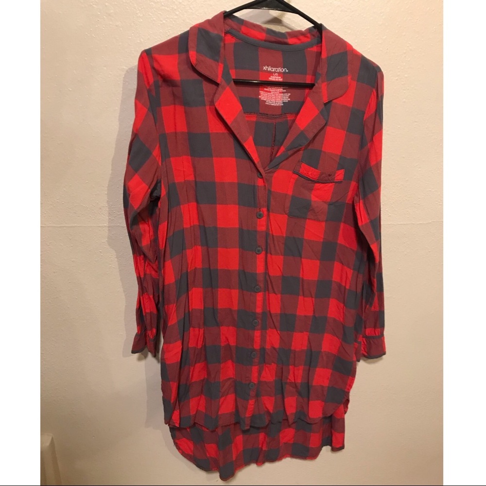 Plaid nightgown with front pockets